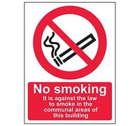 Vsafety 57023AN-S'Against The Law To Smoke/Communal Areas' Sign, 150 mm x 200 mm (Pack of 3)