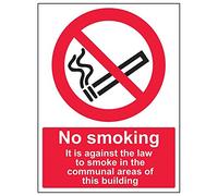 Vsafety 57023BC-R'Against The Law To Smoke/Communal Areas' Sign, 300 mm x 400 mm (Pack of 3)