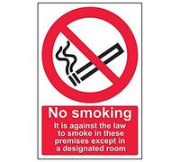 Vsafety 57024AU-S'No Smoking/Against The Law' Sign, Portrait, 200 mm x 300 mm (Pack of 3)