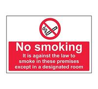 Vsafety 57039BA-R'No Smoking/Except In Designated Room' Sign, 300 mm x 200 mm (Pack of 3)