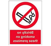Vsafety 57049BC-W'Strictly No Smoking On These Premises' Prohibition Sign, Window Sticker, Portrait, 300 mm x 400 mm, Black/Red