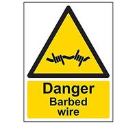 Vsafety 63008AN-R'Danger Barbed Wire' Sign, Portrait, 150 mm x 200 mm (Pack of 3)