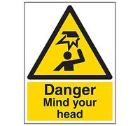 Vsafety 63014BC-R'Danger Mind Your Head' Sign, Portrait, 300 mm x 400 mm (Pack of 3)