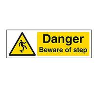 Vsafety 63032AX-R'Danger Beware Of Step' Sign, Landscape, 300 mm x 100 mm (Pack of 3)