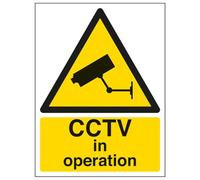 VSafety 63050BC-W "CCTV In Operation" Warning General Sign, Window Sticker, Portrait, 300 mm x 400 mm, Black/Yellow