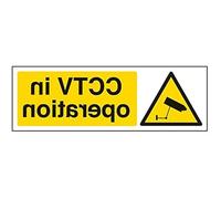 VSafety 63051BJ-W "CCTV In Operation" Warning General Sign, Window Sticker, Landscape, 450 mm x 150 mm, Black/Yellow