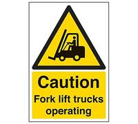 Vsafety 64002AU-R'Caution Fork Lift Trucks Operating' Sign, 200 mm x 300 mm (Pack of 3)