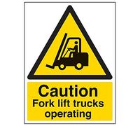 Vsafety 64002BC-S'Caution Fork Lift Trucks Operating' Sign, 300 mm x 400 mm (Pack of 3)