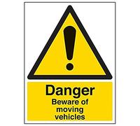 Vsafety 64003BC-S'Danger Beware Of Moving Vehicles' Sign, 300 mm x 400 mm (Pack of 3)
