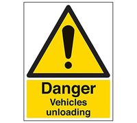 Vsafety 64006BC-R'Danger Vehicles Unloading' Sign, Portrait, 300 mm x 400 mm (Pack of 3)