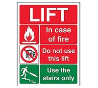 VSafety 65005AN-G "Lift Fire Notice" Warning Machinery Sign, Glow In The Dark, 1 mm Plastic, Portrait, 150 mm x 200 mm, Black/Green/Red