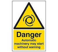 Vsafety 65014AU-R'Automatic Machinery Start Without Warning' Sign, 200 mm x 300 mm (Pack of 3)