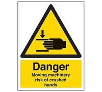 Vsafety 65018AN-R'Danger Moving Machinery Risk Crushed Hands' Sign, 150 mm x 200 mm (Pack of 3)