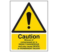Vsafety 65021AN-S'Misuse Of Compressed Air May Cause Death' Sign, 150 mm x 200 mm (Pack of 3)