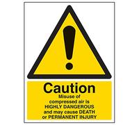 Vsafety 65021BC-S'Misuse Of Compressed Air May Cause Death' Sign, 300 mm x 400 mm (Pack of 3)