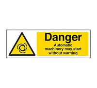 Vsafety 65034AX-R'Automatic Machinery Start Without Warning' Sign, 300 mm x 100 mm (Pack of 3)