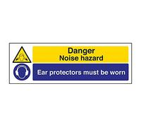 Vsafety 65050AX-S "Danger Noise Hazard/Ear Protectors…" Sign, 300 mm x 100 mm (Pack of 3)