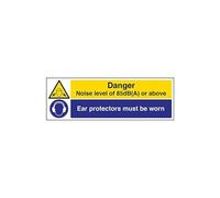 Vsafety 65051BJ-S "Noise Level 85dB(A)/Ear Protectors…" Sign, 450 mm x 150 mm (Pack of 3)