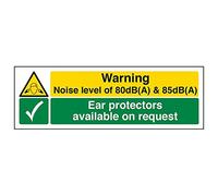 Vsafety 65052AX-R'Noise Level 85dB(A)/Protectors Available' Sign, 300 mm x 100 mm (Pack of 3)