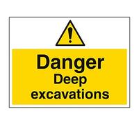 Vsafety 67017BF-R'Danger Deep Excavations' Sign, Landscape, 400 mm x 300 mm (Pack of 3)