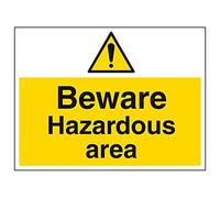 Vsafety 67019BF-S'Beware Hazardous Area' Sign, Landscape, 400 mm x 300 mm (Pack of 3)