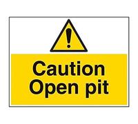 Vsafety 67039BR-R'Caution Open Pit' Sign, Landscape, 600 mm x 450 mm (Pack of 3)