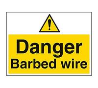 Vsafety 67043BF-R'Danger, Barbed Wire' Sign, Landscape, 400 mm x 300 mm (Pack of 3)