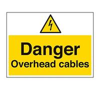 Vsafety 67048BF-R'Danger Overhead Cables' Sign, Landscape, 400 mm x 300 mm (Pack of 3)