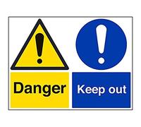 Vsafety 67064BR-R2 Danger. Keep Out Sign - Landscape - 600mm x 450mm - 1mm Rigid Plastic, Black/Blue/Yellow