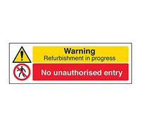 Vsafety 67123AX-R "Refurbishment In Progress/No Unauthorised…" Sign, 300 mm x 100 mm (Pack of 3)
