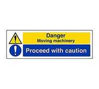 Vsafety 67132AX-S "Danger Moving Machinery/Proceed With…" Sign, 300 mm x 100 mm (Pack of 3)
