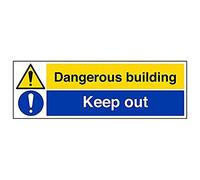 Vsafety 67143BP-S'Dangerous Building/Keep Out' Sign, Landscape, 600 mm x 200 mm (Pack of 3)