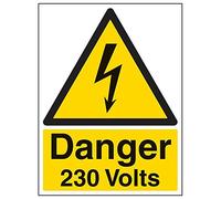 Vsafety 68005BC-S'Danger 230 Volts' Sign, Portrait, 300 mm x 400 mm (Pack of 3)