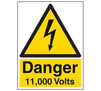 Vsafety 68010BC-S'Danger 11,000 Volts' Sign, Portrait, 300 mm x 400 mm (Pack of 3)