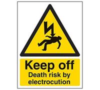 Vsafety 68029AN-R'Keep Off, Death Risk By Electrocution' Sign, 150 mm x 200 mm (Pack of 3)