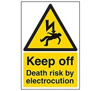 Vsafety 68029AU-S'Keep Off, Death Risk By Electrocution' Sign, 200 mm x 300 mm (Pack of 3)