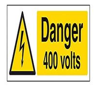 Vsafety 68036AX-S Danger, 400 Volts Warning Sign - Landscape - 300mm x 100mm - Self Adhesive Vinyl, Black/Yellow