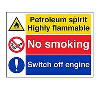 Vsafety 69035BF-R'Petroleum Spirit Flammable/No Smoking' Sign, 400 mm x 300 mm (Pack of 3)