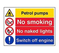 Vsafety 69037BF-S "Petrol Pumps/No Smoking/No Naked Lights…" Sign, 400 mm x 300 mm (Pack of 3)