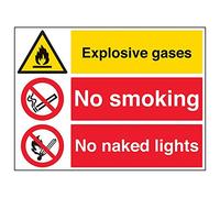 Vsafety 69043BR-R'Explosive Gases/No Smoking/No Naked Lights' Sign, 600 mm x 450 mm (Pack of 3)