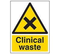 Vsafety 6A024AN-S'Clinical Waste' Sign, Portrait, 150 mm x 200 mm (Pack of 3)