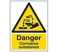 Vsafety 6A035AN-R'Danger Corrosive Substance' Sign, Portrait, 150 mm x 200 mm (Pack of 3)