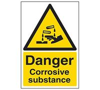 Vsafety 6A035AU-R'Danger Corrosive Substance' Sign, Portrait, 200 mm x 300 mm (Pack of 3)