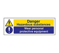Vsafety 6A082AX-S'Danger Hazardous Substances/Wear PPE' Sign, 300 mm x 100 mm (Pack of 3)