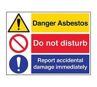Vsafety 6B015BR-R "Asbestos/Report Accidental Damage…" Sign, 600 mm x 450 mm (Pack of 3)