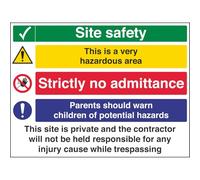 Vsafety 6C005BR-R'Multi Site Safety/Hazardous Area' Sign, 600 mm x 450 mm (Pack of 3)