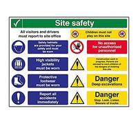 Vsafety 6C006BR-R'Multi Hazard Site Safety' Sign, Landscape, 600 mm x 450 mm (Pack of 3)