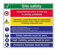 Vsafety 6C008BX-R'Multi Hazard Site Safety Notice/6 Points' Sign, 775 mm x 700 mm (Pack of 3)