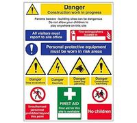 Vsafety 6C016BV-R'Multi Hazard Site Safety/Guard Dogs' Sign, 600 mm x 800 mm (Pack of 3)