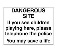 Vsafety 6C031BF-R "Dangerous Site/Call Police If Children…" Sign, 400 mm x 300 mm (Pack of 3)